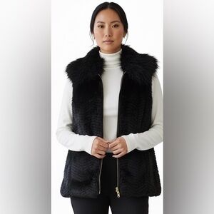 Andrew Marc New York Black Faux Fur Vest